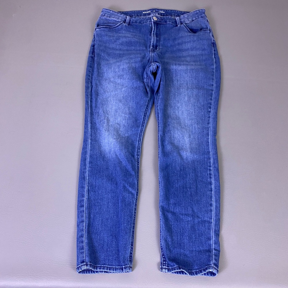 Old Navy Wow Straight High Rise Jeans Women's Size 14 Short Blue Medium Wash